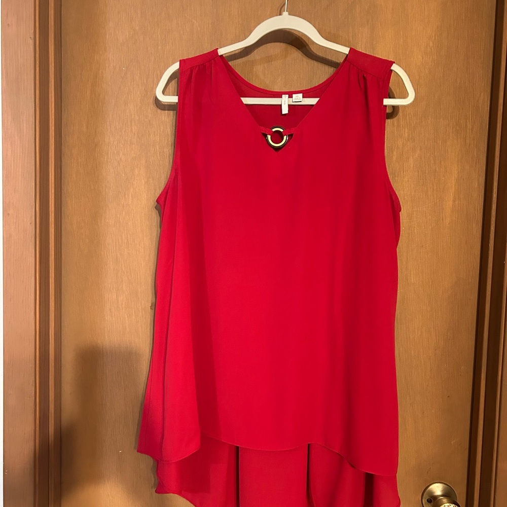 Red Sleeveless Top with Gold Accent